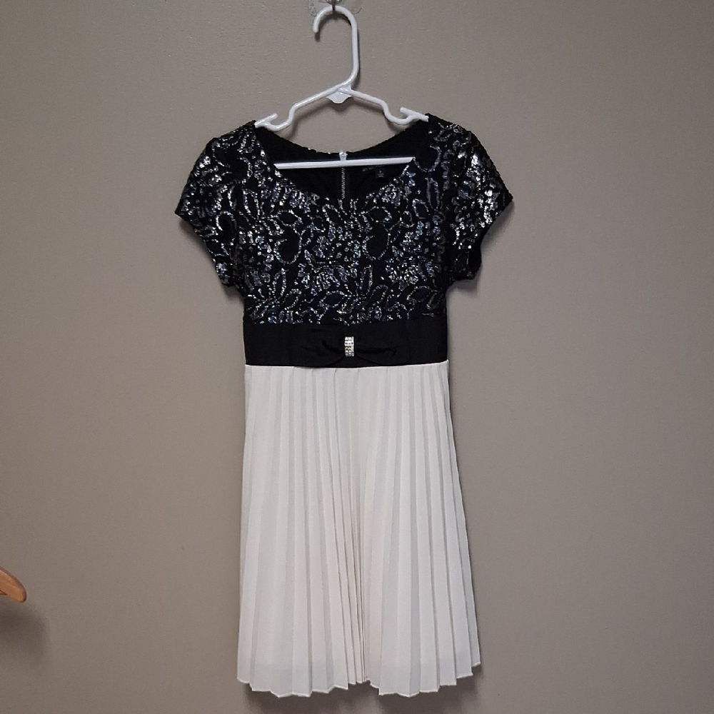 My Michelle Black Lace and Cream Pleated Dress